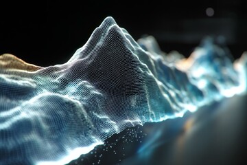 Poster - Abstract topography surface with connecting glowing dots against dark background, data visualization and technological representation