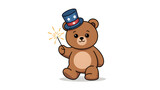 Cartoon teddy bear celebrating fourth of july with sparkler and patriotic hat
