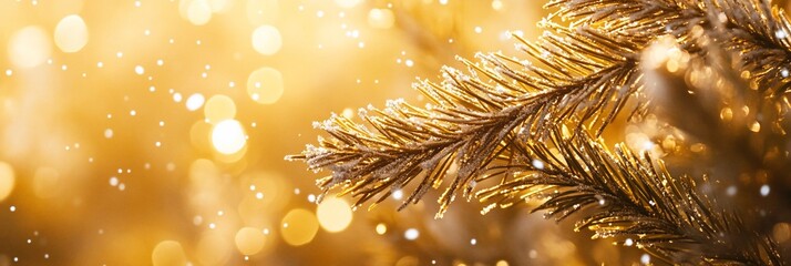 Poster - Close-up of a snow-covered pine branch against a bokeh background.