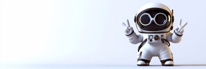 Poster - Cute cartoon astronaut making peace sign.