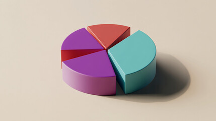 Aufkleber - 3D rendered pie chart with four colorful segments, illustrating data analysis or market share.