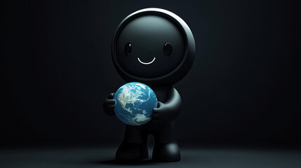 Aufkleber - Cute 3D character holding Earth globe.
