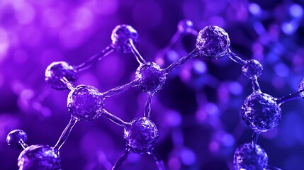 Aufkleber - Abstract 3D rendering of a molecule model with purple and blue glowing nodes and bonds.