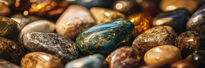 Poster - Close-up of colorful, polished stones; various textures and colors.