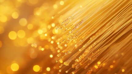 Leinwandbilder - Abstract golden fiber optic strands against bokeh background.