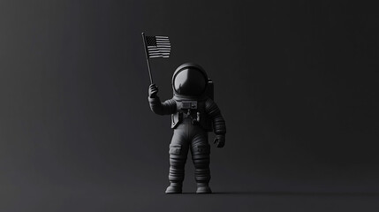 Aufkleber - Monochrome astronaut planting US flag on dark background.