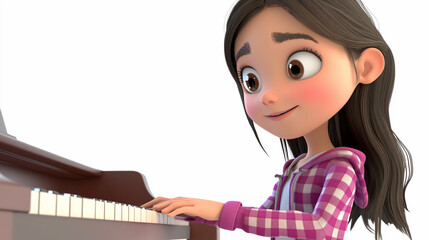 Poster - Happy girl playing piano, 3D render. (1)