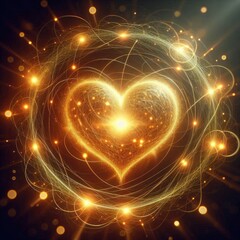 Poster - A glowing, golden heart radiating warmth and light, surrounded by a soft, ethereal aura. Or, a series of interconnected circles of bright light, gently pulsing with a harmonious rhythm, symbolizing co