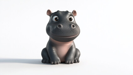 Poster - Adorable cartoon hippopotamus sitting on white background. (1)