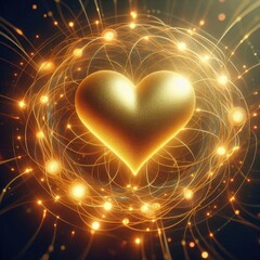 Poster - A glowing, golden heart radiating warmth and light, surrounded by a soft, ethereal aura. Or, a series of interconnected circles of bright light, gently pulsing with a harmonious rhythm, symbolizing co