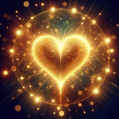 Poster - A glowing, golden heart radiating warmth and light, surrounded by a soft, ethereal aura. Or, a series of interconnected circles of bright light, gently pulsing with a harmonious rhythm, symbolizing co