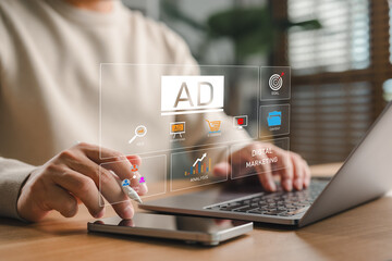 Poster - modern digital marketing strategy using virtual interface technology, highlighting advertising, seo,