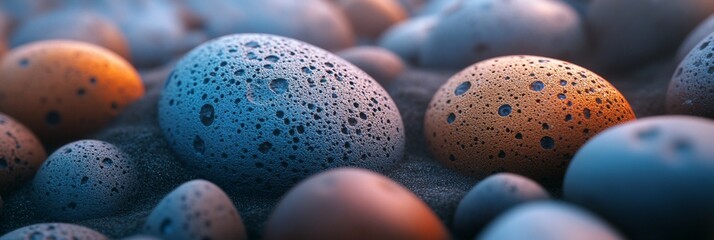 Fototapete - Close-up of textured, colorful stones on a sandy surface.