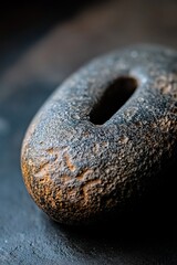 Leinwandbilder - Close-up of a smooth, grey stone with a hole, showing texture and detail.