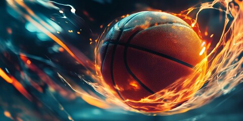 Poster - Fiery basketball in motion, dynamic action shot.