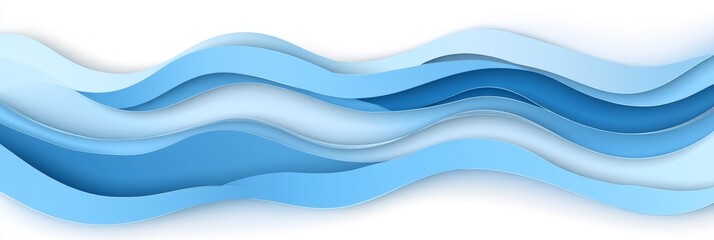 Aufkleber - Abstract Blue Waves Background. Layered Paper Art Design with Flowing, Dynamic Papercut Composition.