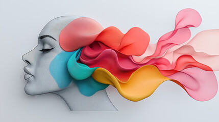 Poster - Abstract colorful waves flowing from a woman's head in creative art