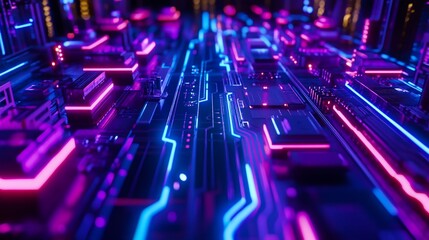 Aufkleber - Abstract futuristic neon cityscape with glowing lines and vibrant colors.