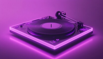 Poster - Purple neon-lit turntable playing a vinyl record.