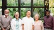 © Rawpixel.com - Group of five older adults smiling indoors. Diverse group with greenery background. Casual attire, relaxed atmosphere, and friendly expressions. Happy diverse seniors standing in a row.