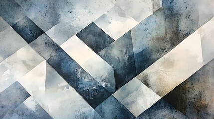 Leinwandbilder - Abstract geometric pattern in shades of blue, gray, and white. Watercolor texture with diagonal lines and angular shapes. The image has a cool and slightly muted color palette.  The background is a