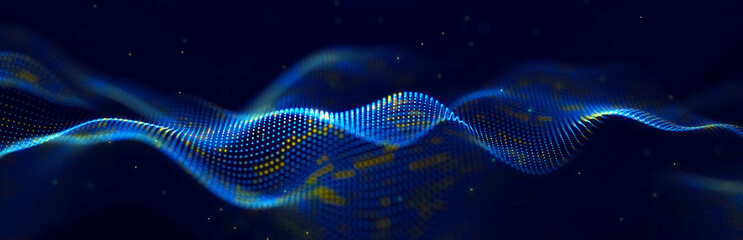 Leinwandbilder - Beautiful curved wave on a dark background. Digital technology background. Concept of network. 3D
