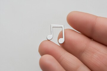 Aufkleber - Close-up of a hand holding a small, silver musical note.