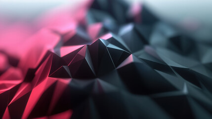 Poster - A close-up of a geometric low poly surface in dramatic black and pink shades, creating a futuristic and stylish visual effect.