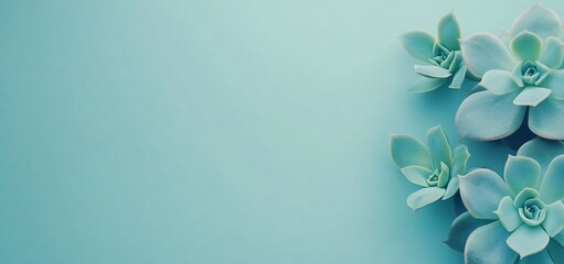 Poster - Pastel blue background with succulents.