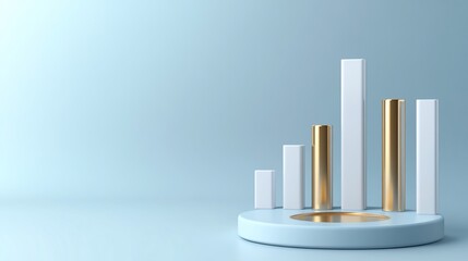 Leinwandbilder - Abstract 3D rendering of a bar graph on a pastel blue platform, showcasing growth and success.