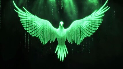 Fototapete - Glowing Green Bird with Matrix Design and Futuristic Background