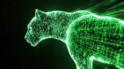 Aufkleber - Futuristic Panther Silhouette with Digital Lines and Green Glow Effect