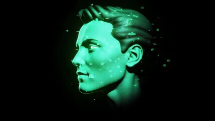 Poster - Digital Human Head with Data Matrix and Neon Lights Effect