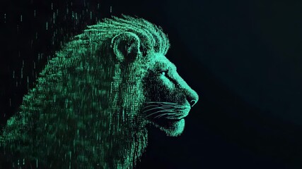 Poster - Digital Lion in Binary Code Art Representing Strength and Majesty