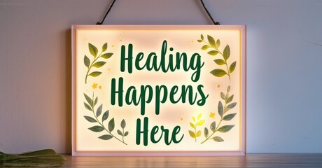Poster - Bright wall art displays positive message. Green foliage frames text on illuminated background. Simple, calming aesthetic.