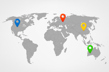 Poster - World map with color pins. 3d vector illustration