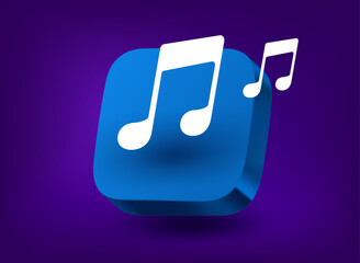 Poster - Music application concept with two notes. Vector 3d application icon