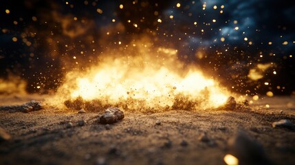 Aufkleber - Vibrant explosion of fiery sparks and glowing embers with dynamic bright blue and orange hues creating a powerful energetic scene on dark ground