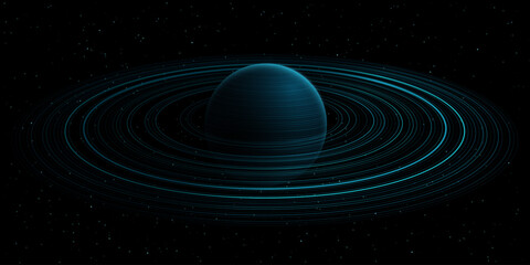 Wall Mural - abstract blue planet saturn with ring around and shining starry sky. scientific presentation backdro