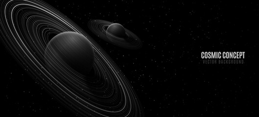 abstract planet saturn with ring around and shining starry sky. scientific presentation backdrop for