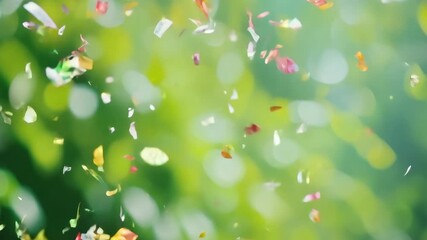 Wall Mural - green bokeh lights dance across a blurred spring grass pattern in a bright, sunlit garden