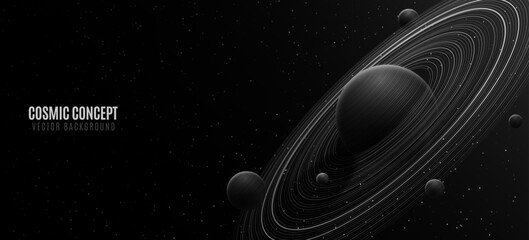 Wall Mural - cosmic science background. abstract planet saturn with ring around and swirling other planets. shini