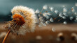 © Анна Терелюк - Dandelion seeds drifting in the wind. Soft dandelion seeds are scattered by the wind against a blurred, dark background, creating a tranquil natural moment.
