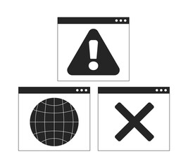 Poster - web alert interface 2d line objects set. error message. global network browser windows. online warni