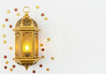 Wall Mural - Golden lantern with stars isolated on white background