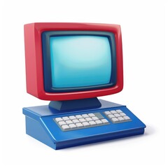 Poster - Retro computer illustration with red and blue color scheme.