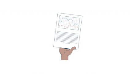 Poster - Hand holding dual-line graph report 2D animation. Comparative trends. Corporate paperwork. Business fluctuations analytics animated cartoon arm human body part 4K video isolated on white transparent