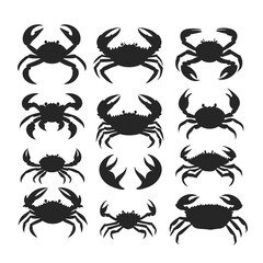 Poster - Black Crab Silhouettes Collection on White Background