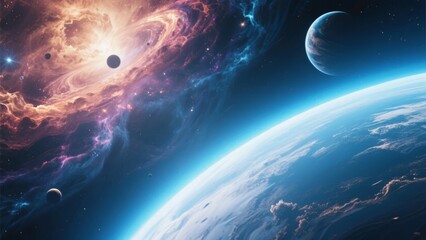 Wall Mural - Planetary System with Nebula and Moons