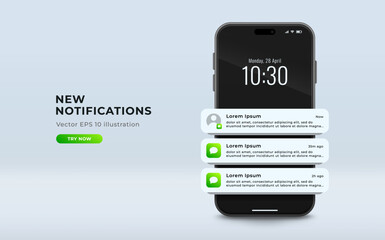 Wall Mural - pop-up push notification template on smartphone screen, vector illustration.